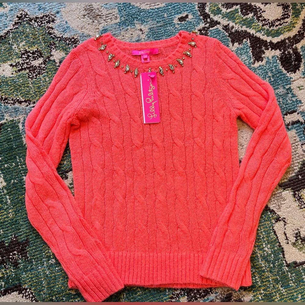 Lilly Pulitzer Dario Embellished Cable-Knit Sweater XXS NWT